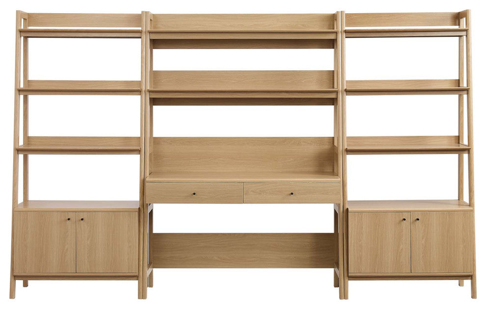 Bixby 3-Piece Wood Office Desk and Bookshelf, Oak
