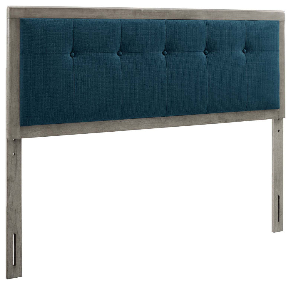 Draper Tufted Queen Fabric and Wood Headboard Gray Azure