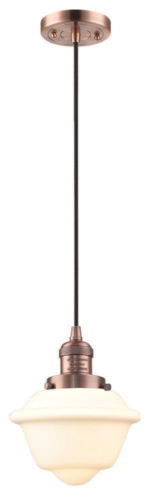 Small Oxford 1-Light LED Pendant, Antique Copper, Glass: Matte White Cased