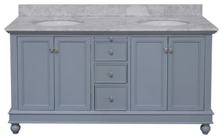Bella 60" Bathroom Vanity, Powder Blue, Carrara Marble, Double Vanity