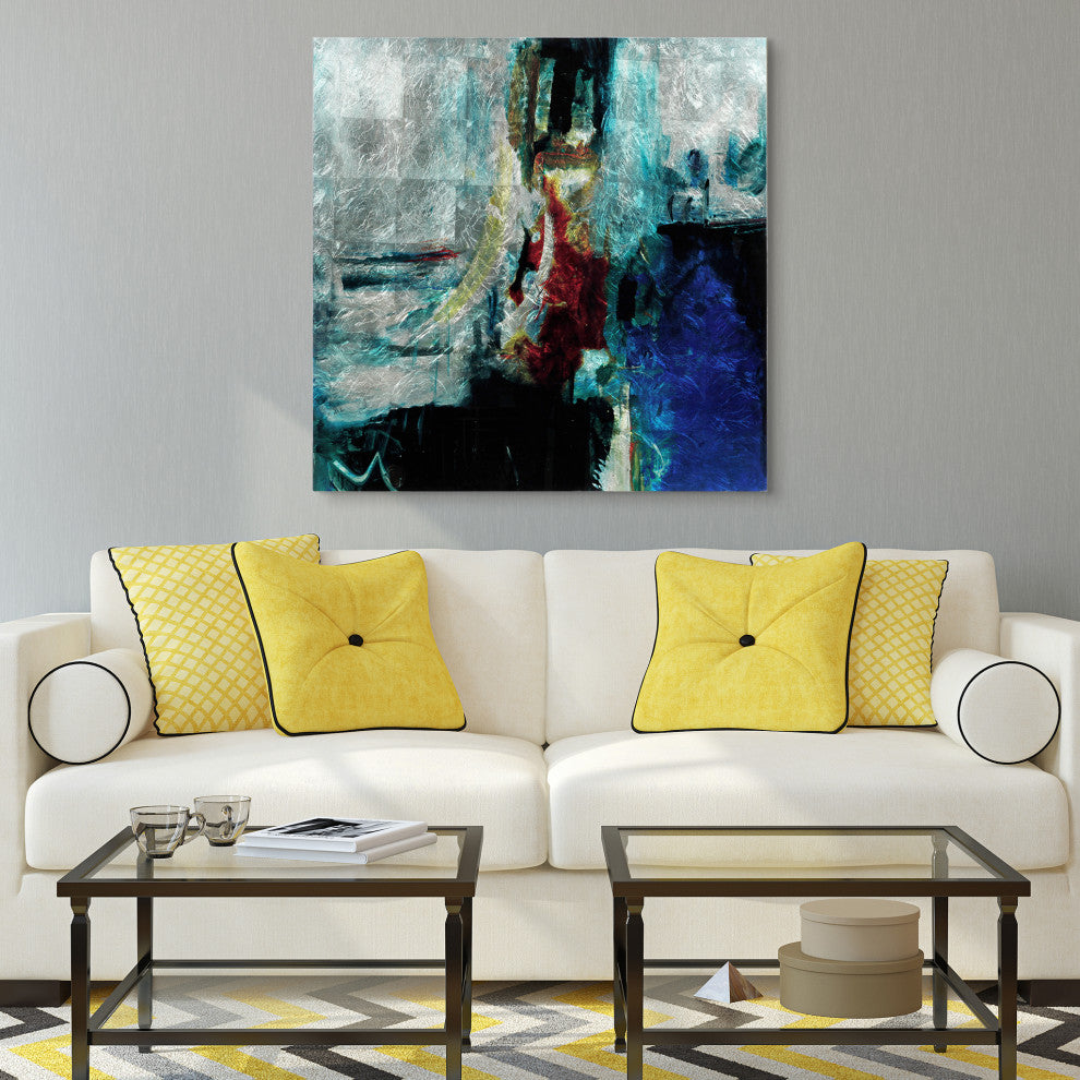 "Interplay Abstract I" Wall Art Reverse Printed Tempered Glass With Silver Leaf