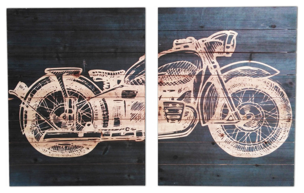 Two Piece Motorcycle Wood Plank Wall Art