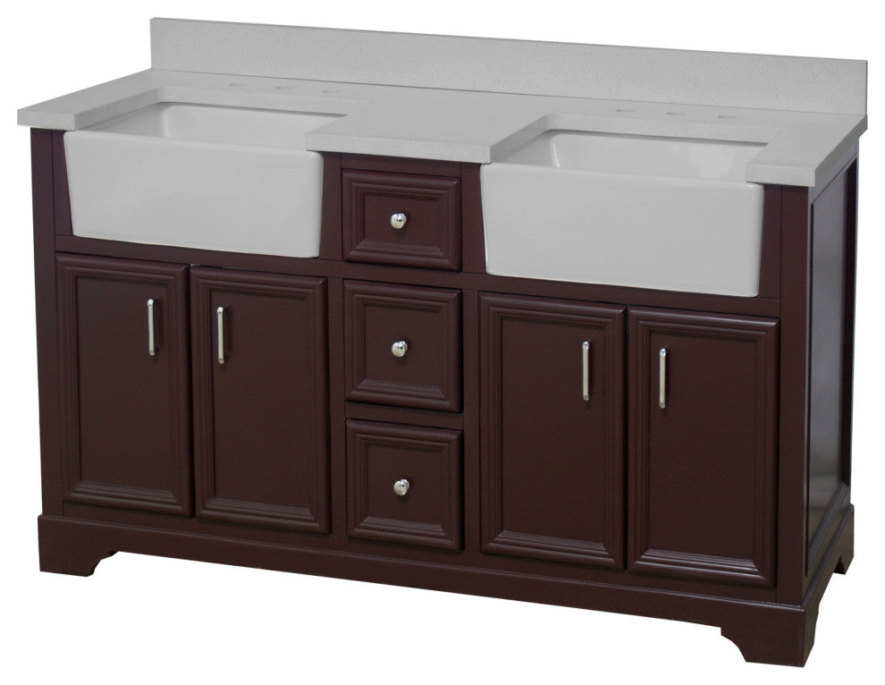 Zelda 60" Bathroom Vanity, Chocolate, Quartz, Double