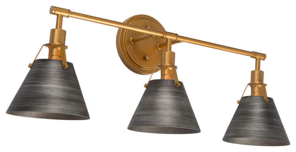 LALUZ 3 Light Brushed Gray and Antique Gold Transitional Vanity Light Bar