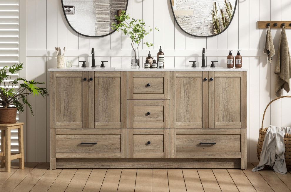 Home Living 66" Double Bathroom Vanity, Natural Oak