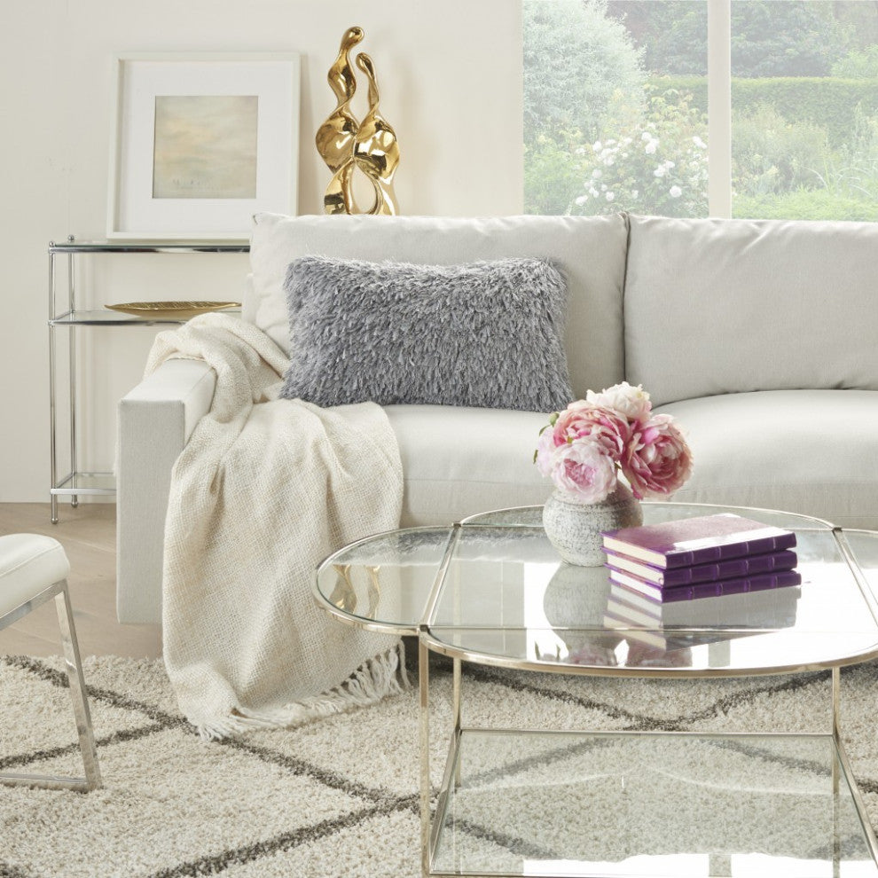 Long Gray Shag Throw Pillow