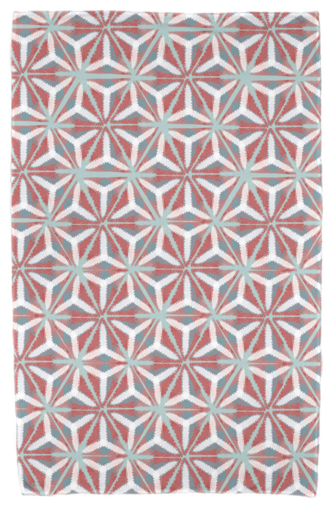 Water Mosaic, Geometric Print Beach Towel, Coral