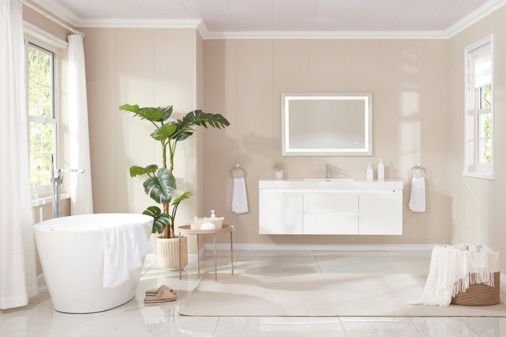 Vanity Art 55"x32" Acrylic Freestanding Soaking Bathtub, White/Integrated Overflow
