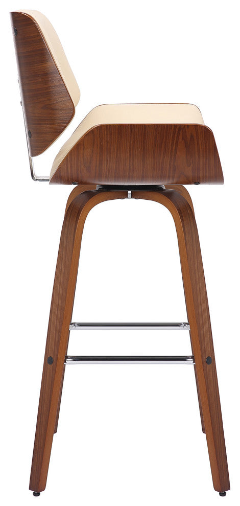 Tyler 26" Counter Height Swivel Cream Faux Leather and Walnut Wood Bar Stool