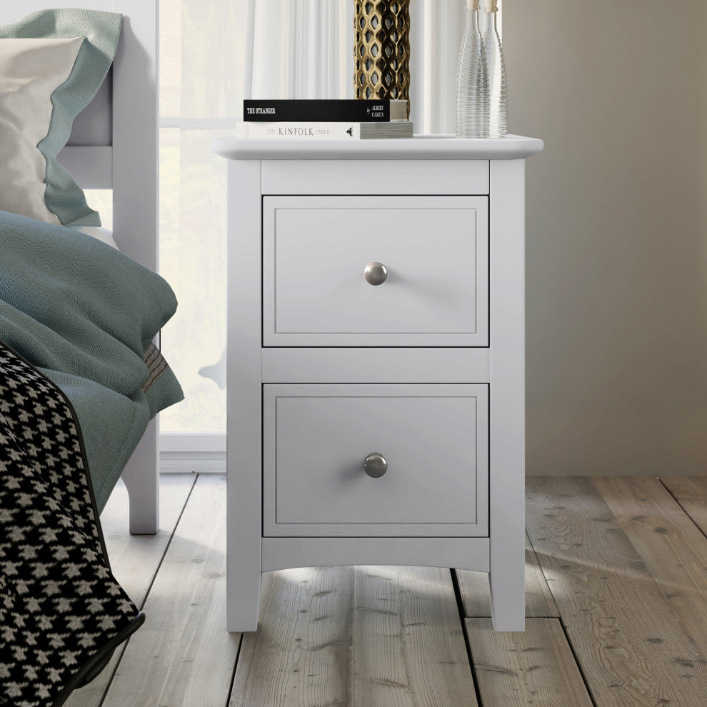 Gewnee 2 Drawers Solid Wood Nightstand End Table, White