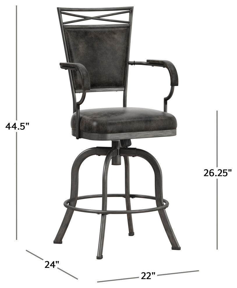 Hillsdale Bridgetown Tilt Base Metal Swivel Stool, Pewter, Counter Height