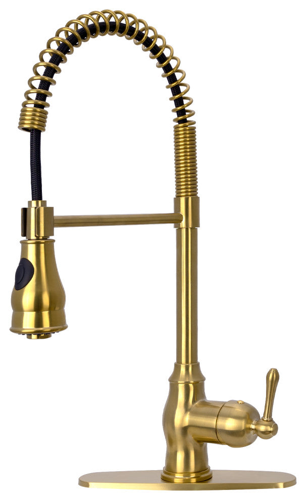 Copper Pre-Rinse Spring Kitchen Faucet with Pull Down Sprayer, Brushed Gold