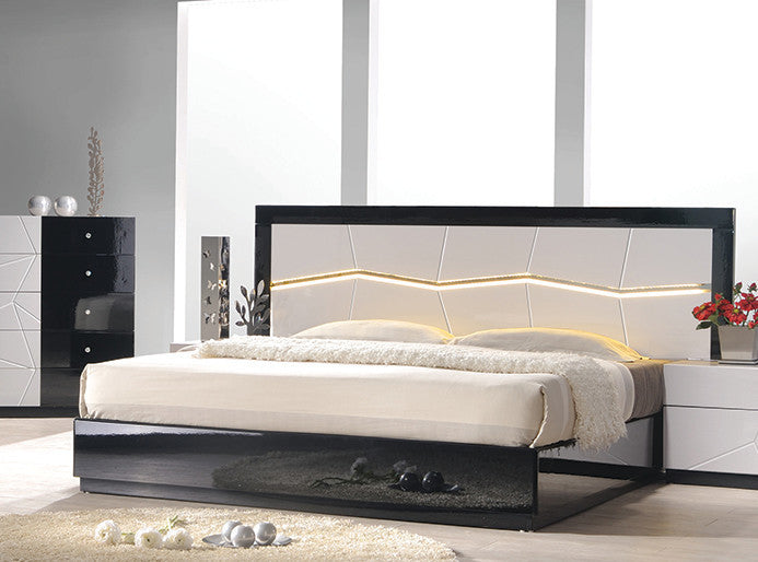 Modern White and Black Platfrom Bed With LED Light, Cal King