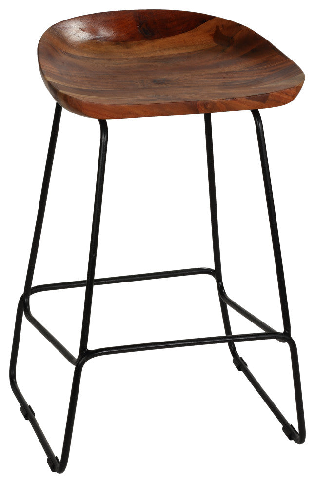 Bare Decor Dumas Solid Wood Barstool 30"H, Black Metal Base, Set of 2