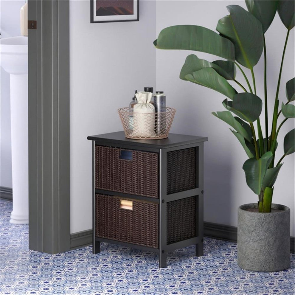 Winsome Omaha Transitional Solid Wood Storage Rack w/ 2 Foldable Baskets - Black