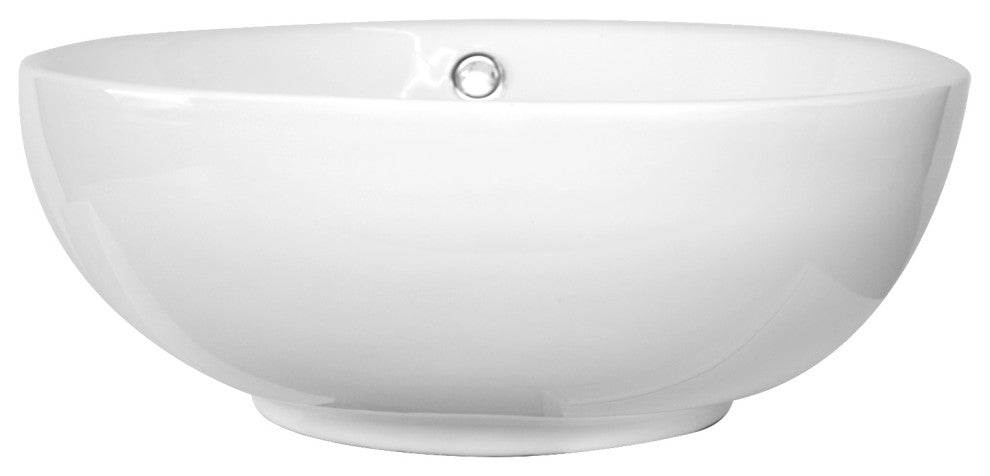 Sutherland White Ceramic Round Vessel Bathroom Sink, Pop up drain