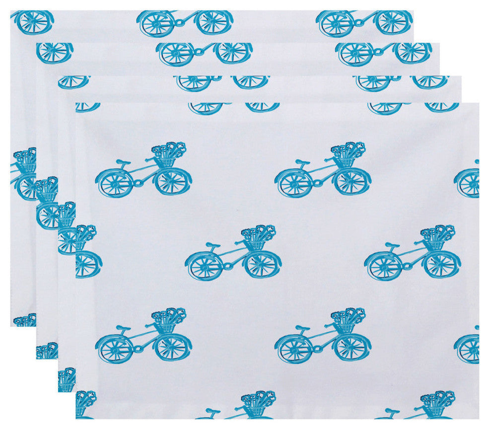 Bicycles! Geometric Print Placement, Turquoise, Set of 4