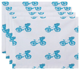 Bicycles! Geometric Print Placement, Turquoise, Set of 4