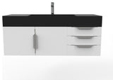 CastelloUSA Amazon 48" Wall Mounted Vanity Set, White, Black Top, Brushed Nickel