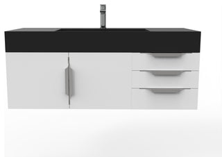 CastelloUSA Amazon 48" Wall Mounted Vanity Set, White, Black Top, Brushed Nickel