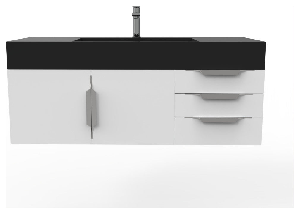 CastelloUSA Amazon 48" Wall Mounted Vanity Set, White, Black Top, Brushed Nickel