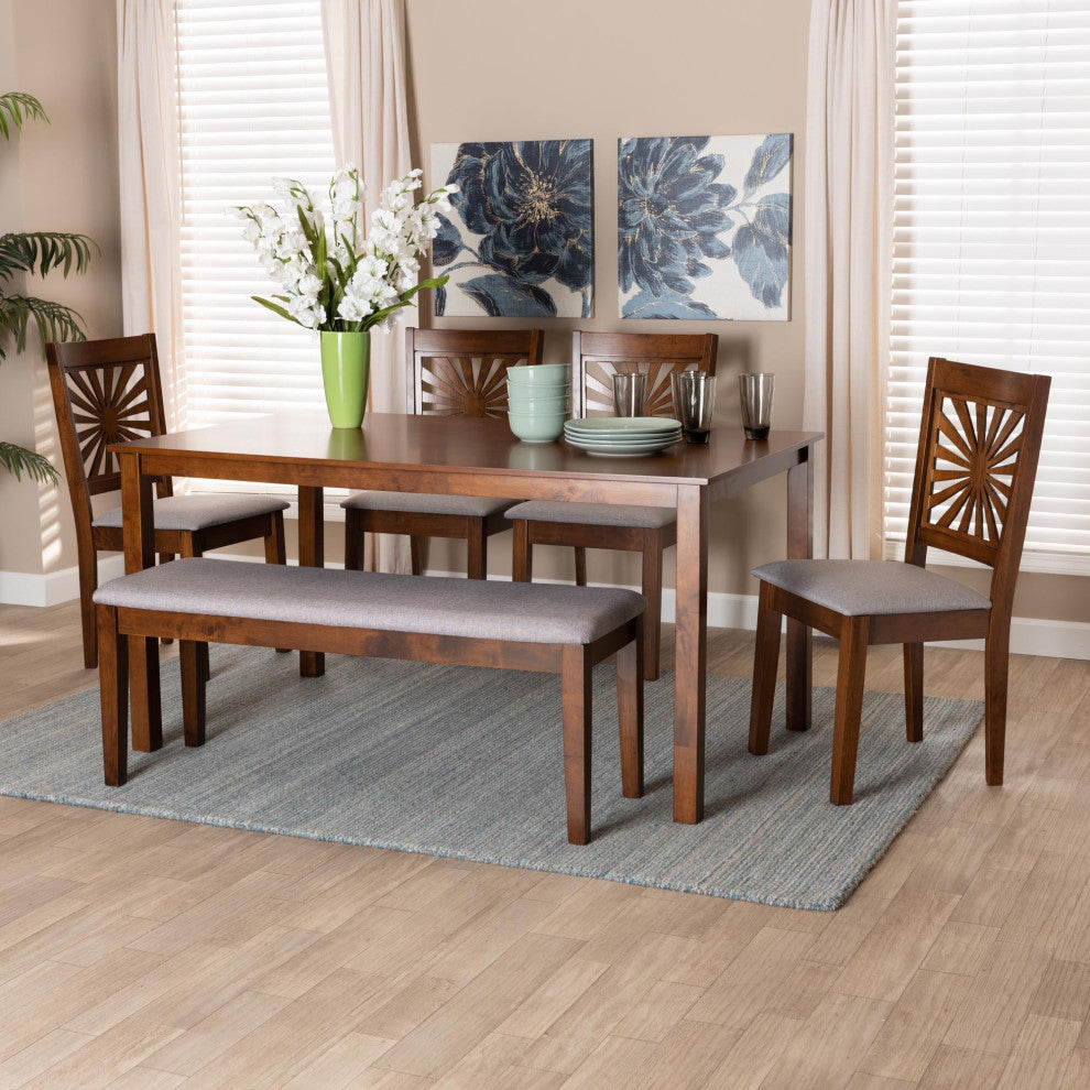 Loni Dining Collection, Gray/Walnut Brown, 6-Piece Dining Set