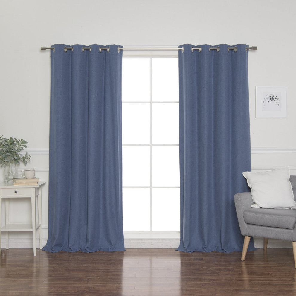 Linen Look Grommet Blackout Curtains with Coating, Blue, 52"x96"