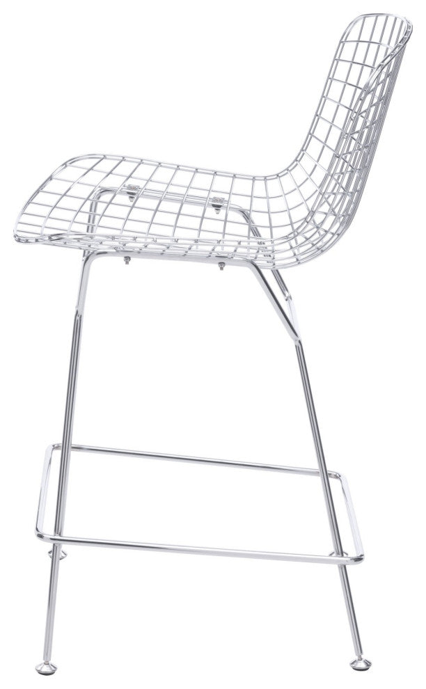 Counter Stool Chair, Set of 2, Steel Metal, Chrome, Mid Century Cafe Bistro