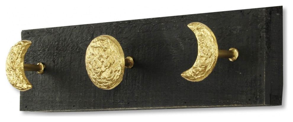 Black and Gold Moon Phase Three Hook Coat Hanger