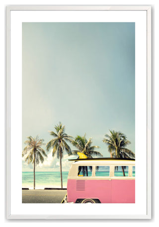 Opaque White 11" x 14" Pink Wave Rider Framed Print