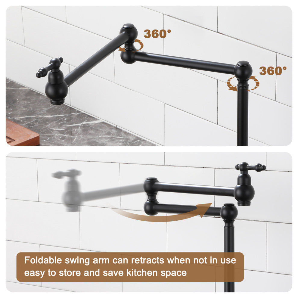 Deck-Mounted Double Handle Pot Filler Kitchen Faucet Stove Faucet, Matte Black