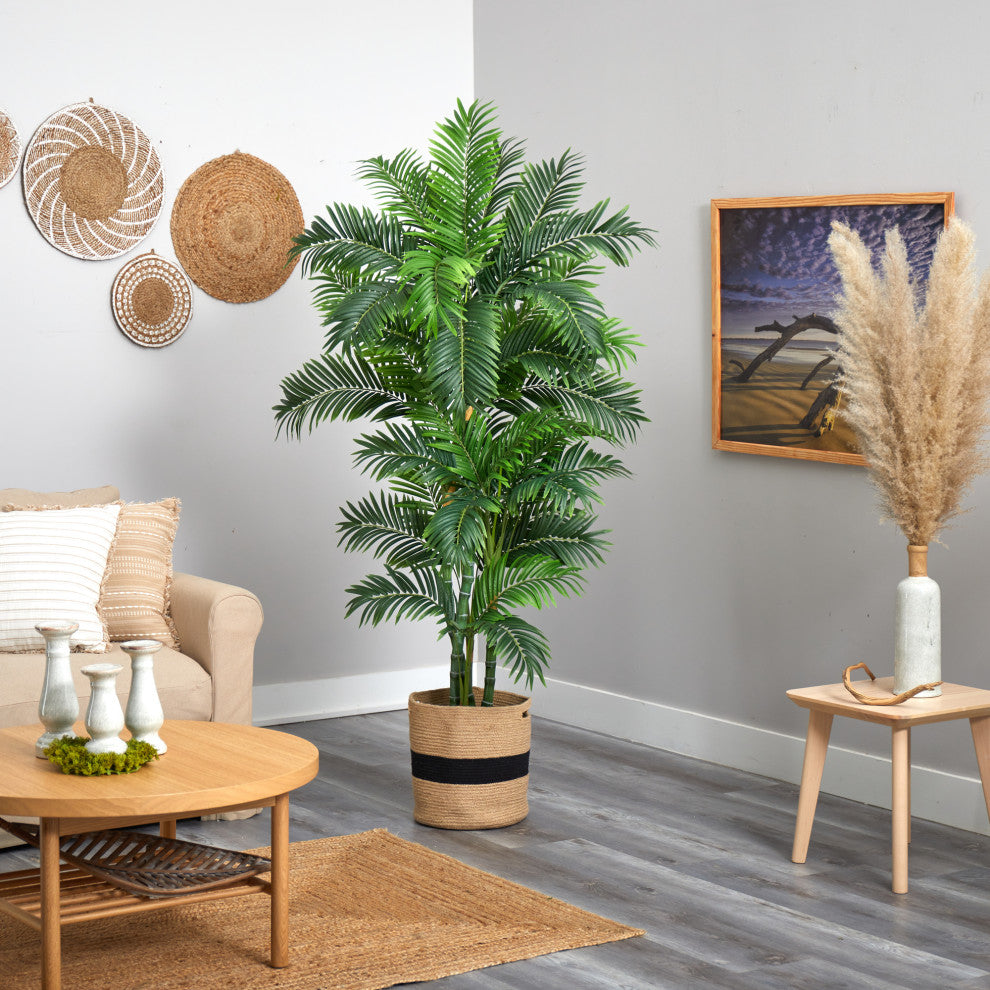 6' Curvy Parlor Artificial Palm Tree, Handmade Natural Cotton Planter
