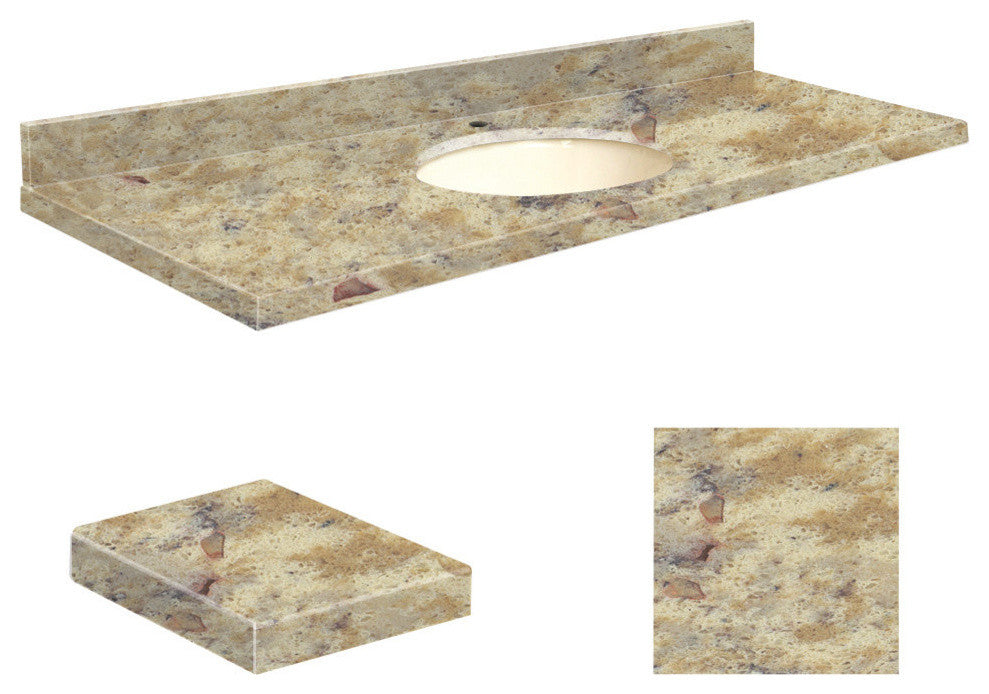 Quartz 61"x22" Vanity Top, Single Faucet Hole, Trail, Biscuit Bowl