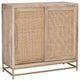Linon Josie Wood Storage Cabinet 2 Sliding Cane Doors Gold Metal Base in Natural