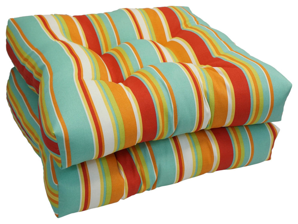 19" Squared Patterned Tufted Dining Chair Cushions, Set of 2, Benjamin Breeze