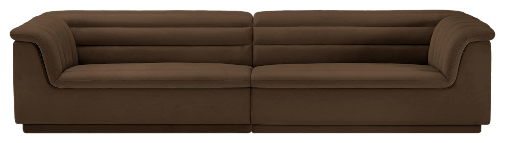 Cascade Upholstered Modular Sofa, Brown, Velvet, Straight Sofa