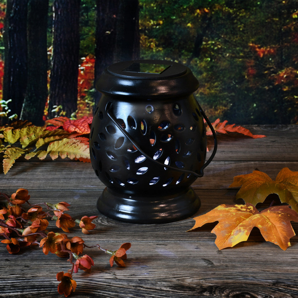 Solar Powered Black Ceramic Lantern