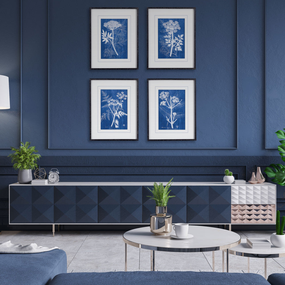 Cyanotype Queen Annes Lace Prints, Set of 4