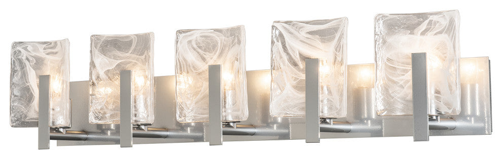 Arc 5-Light Bath Sconce, Sterling Finish, White Swirl Glass