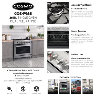 36 in. Stellar Collection 3.8 cu. ft. Dual Fuel Range, 5 Burner, Convection Oven