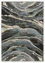 Easely Modern Abstract Waves Blue/ Green Area Rug, 5'3" x 7'6"