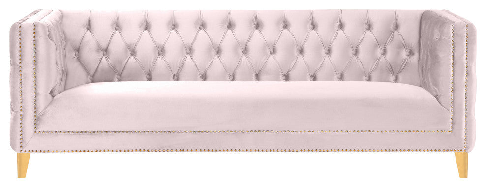 Michelle Fabric Upholstered Chair, Gold Iron Legs, Pink, Velvet, Sofa