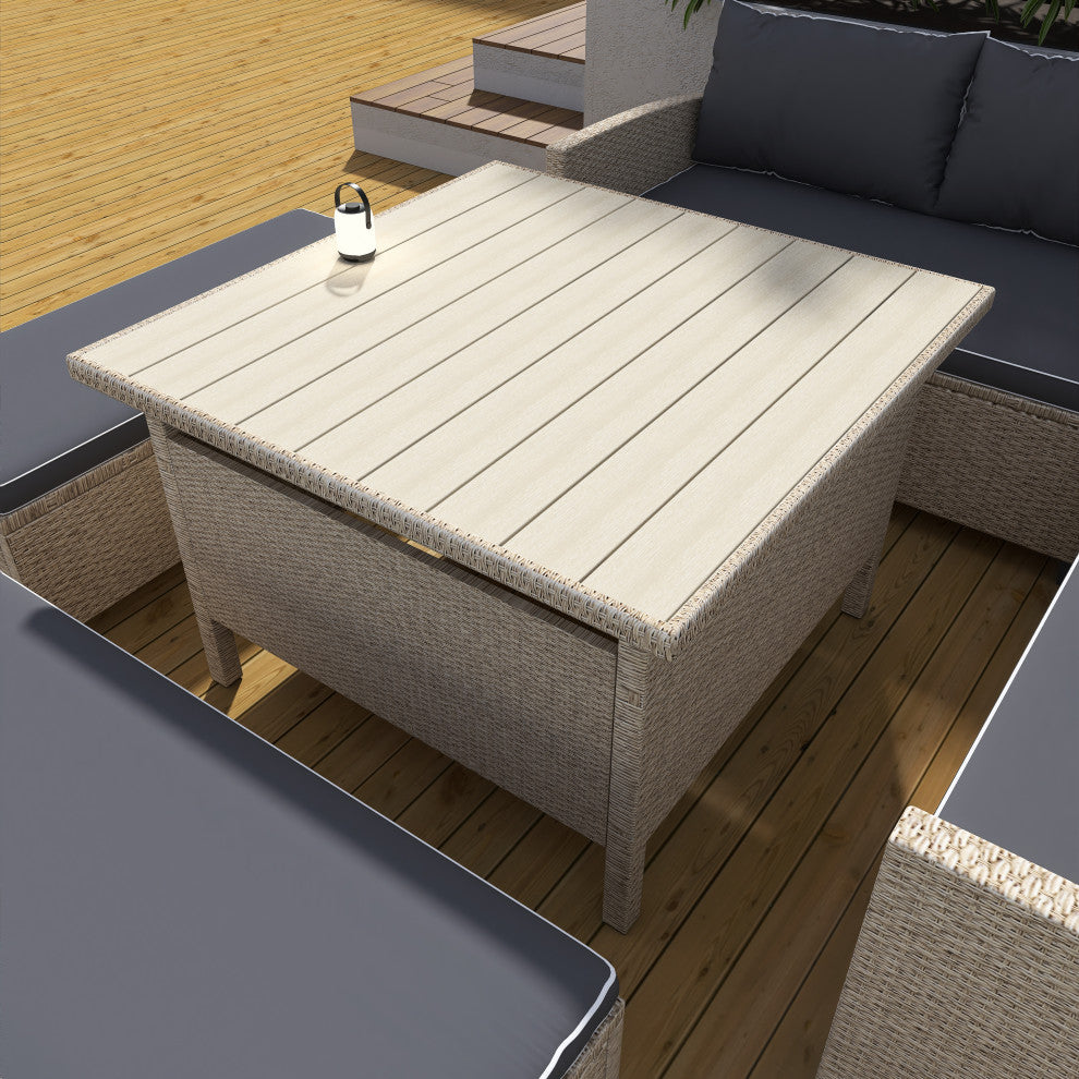 6 Pieces Outdoor Rattan Patio Sectional Sofa With Table and Benches