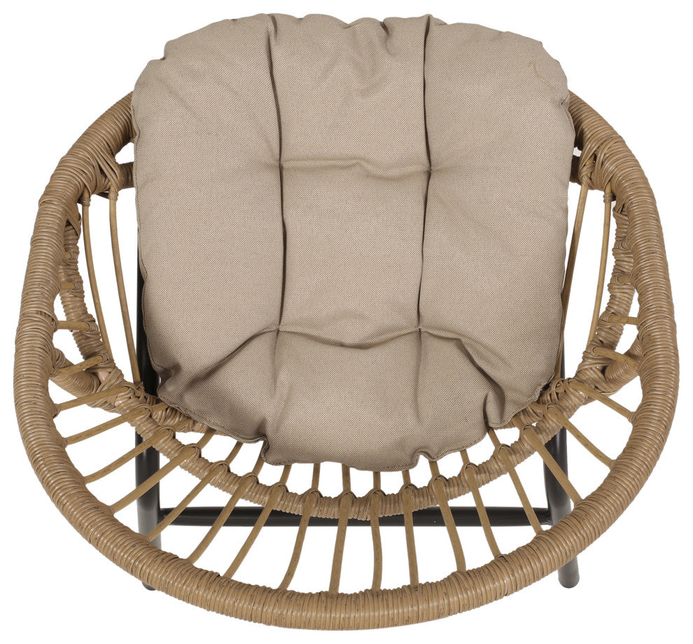 Dero Outdoor Wicker Dining Chairs With Cushion, Set of 2, Light Brown and Beige