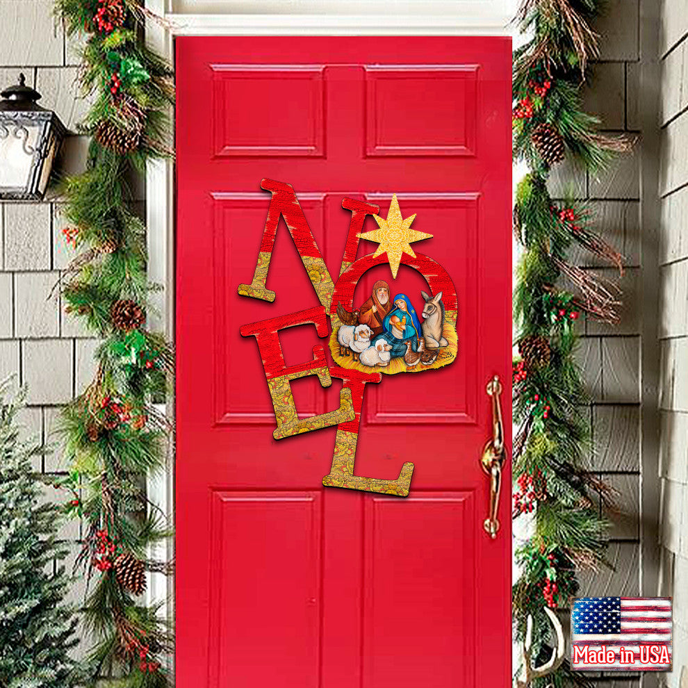 Noel Nativity Wooden Door Hanger