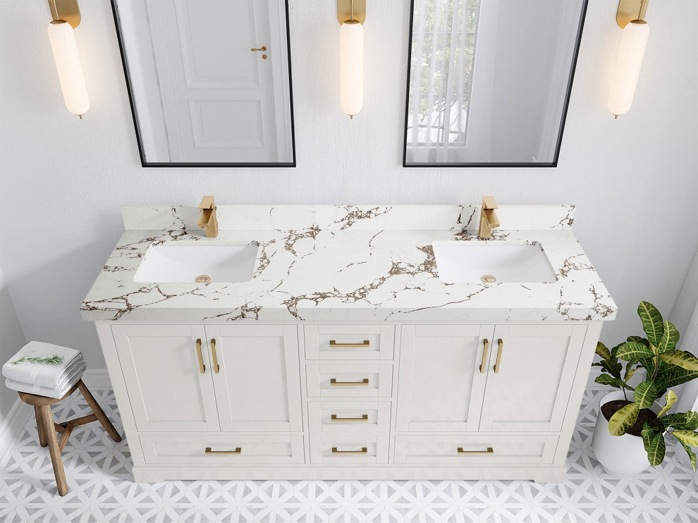 Boston 72" Double Sink Bath Vanity in Alabaster 2" Viola Brown
