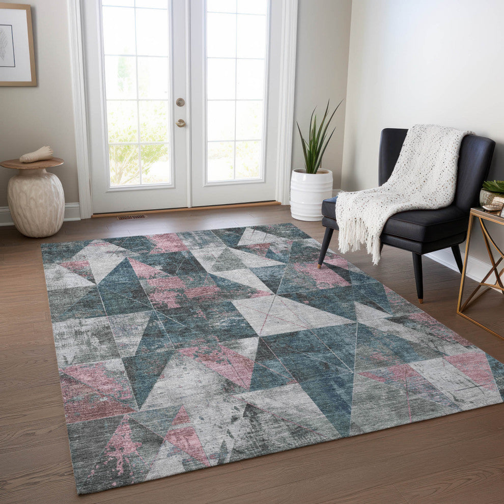 Machine Washable Indoor/Outdoor Chantille ACN1888 Teal 3' x 5' Rug