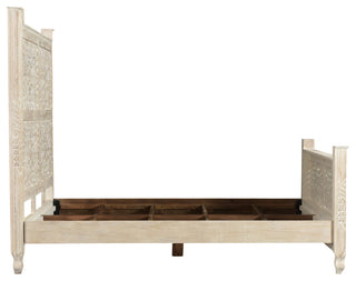 Delaney Floral Carved Bed, Sand White, Queen