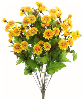 17 Stems Full Bloom Button Mum Bush, Yellow