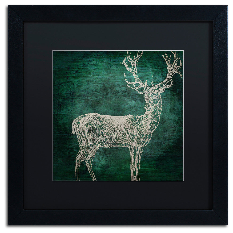 Color Bakery 'Emerald Deer' Art, Black Frame, Black Matte, 16"x16"